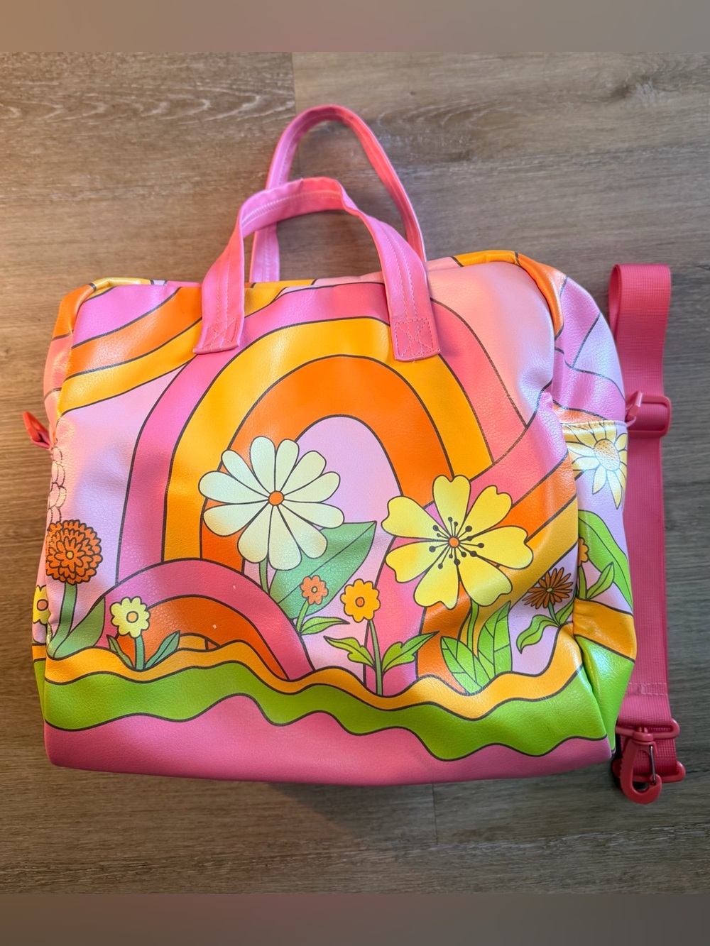 Talking Out Of Turn "In The Groove" Skate Bag Rainbow Floral Vegan Leather Retro